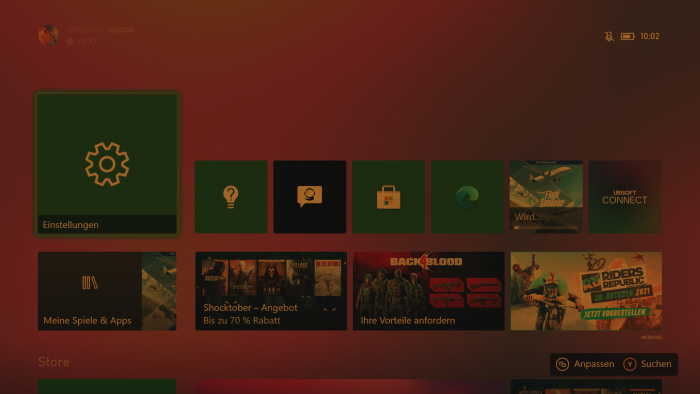 Das Hauptmenü der Xbox Series X im Nachtmodus. (Bild: Microsoft / Screenshot: Golem.de)